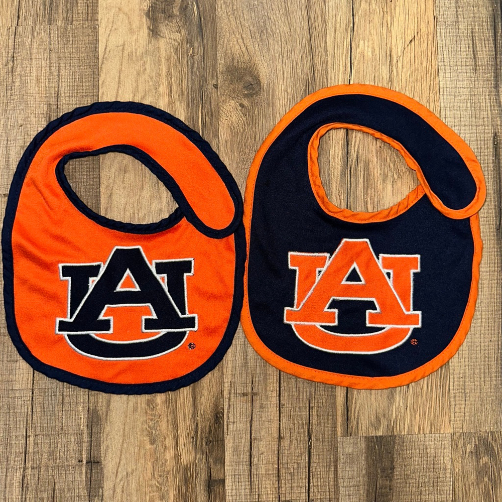 Baby Unisex Auburn University One Size Orange Navy Bibs Set Tigers Lot of 2